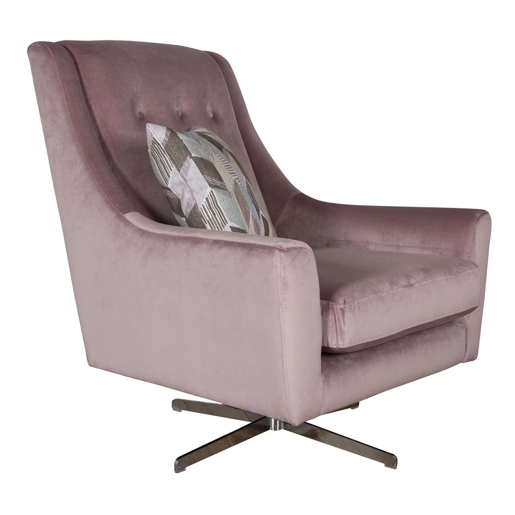 Pink Velvet & Chrome Base Swivel Chair