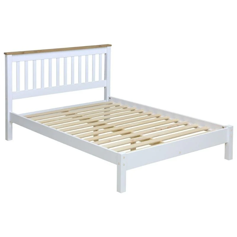 Capri Solid Pine & White Painted 4ft 6in Double Slatted Low End Bedstead