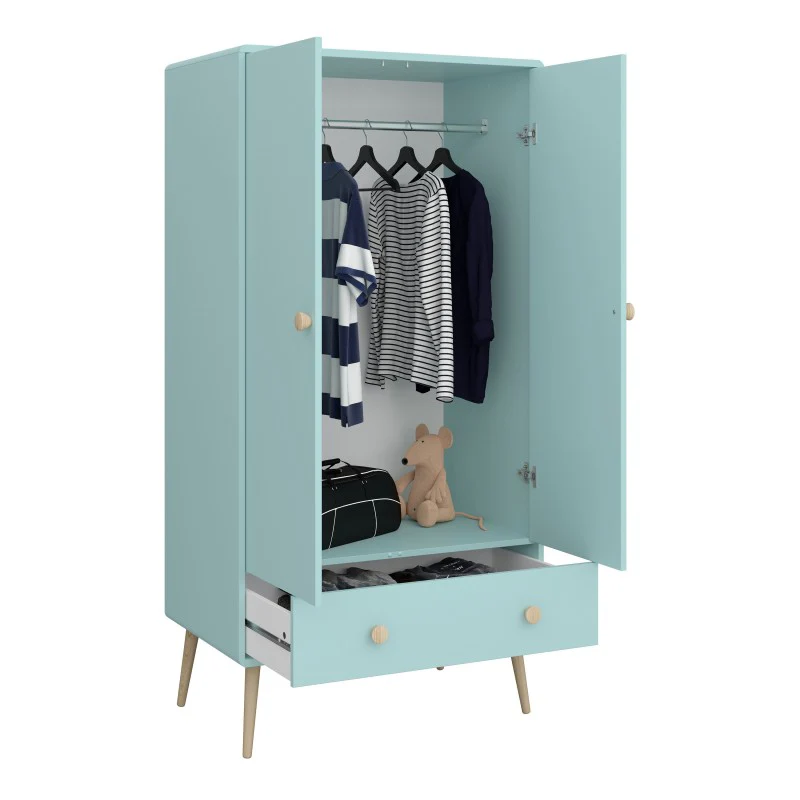 Gaia 2 Door 1 Drawer Wardrobe - Cool Mint