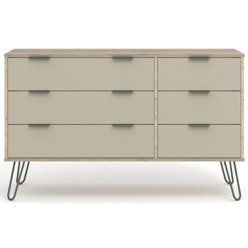 Augusta Driftwood 3+3 Drawer Wide Chest with Hairpin Legs
