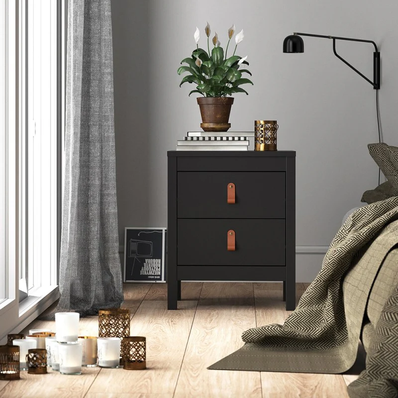 Barcelona 2 Drawer Bedside Cabinet - Matt Black