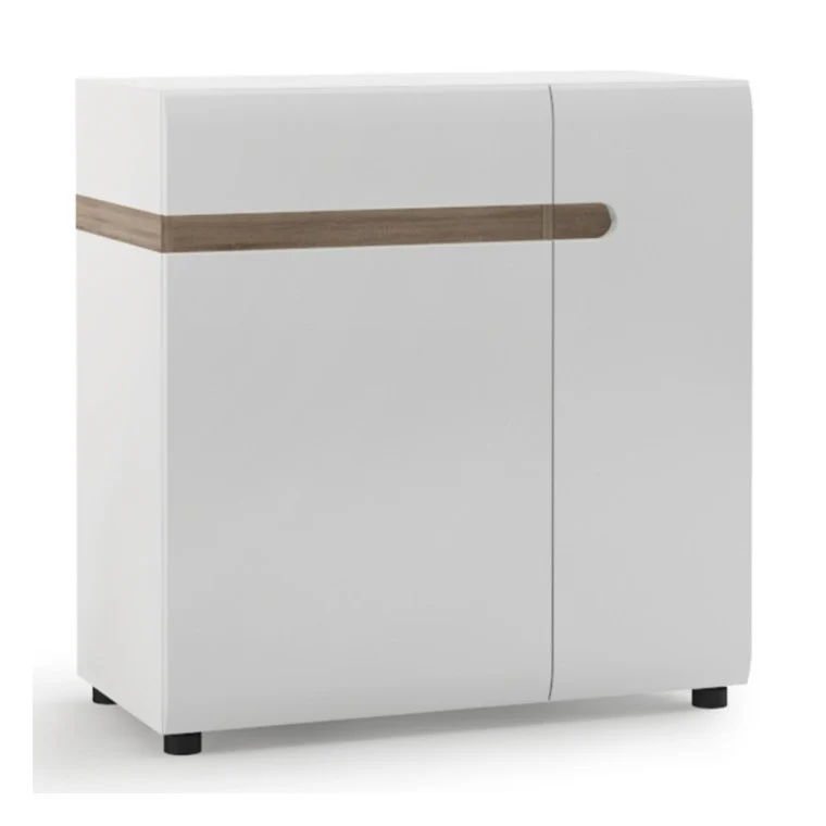 Chelsea White High Gloss & Truffle Oak Trim 1 Drawer 2 Door Compact Sideboard