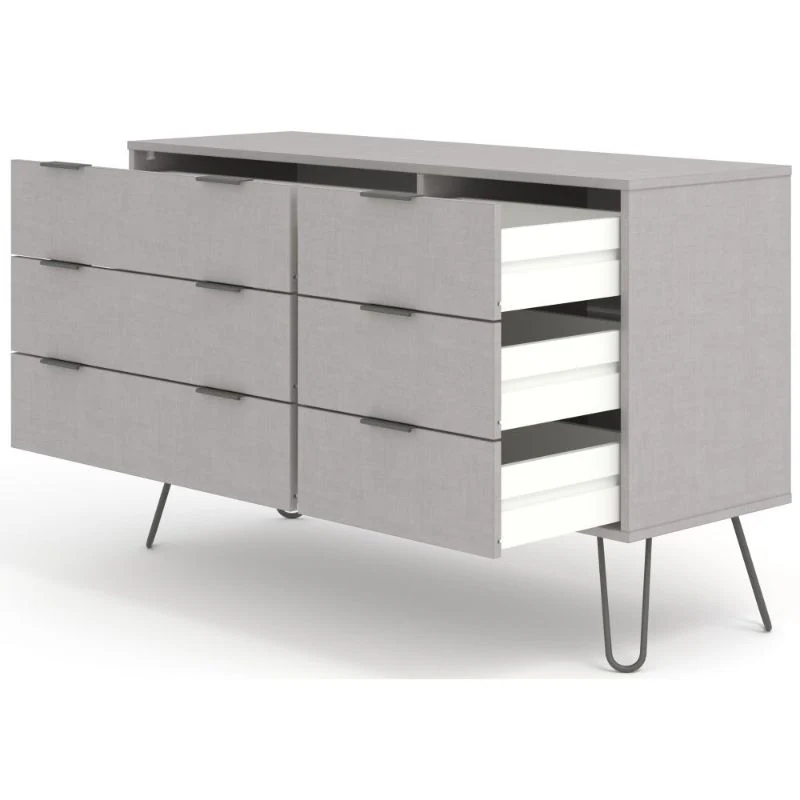 Augusta Grey 3+3 Drawer Wide Chest with Hairpin Legs