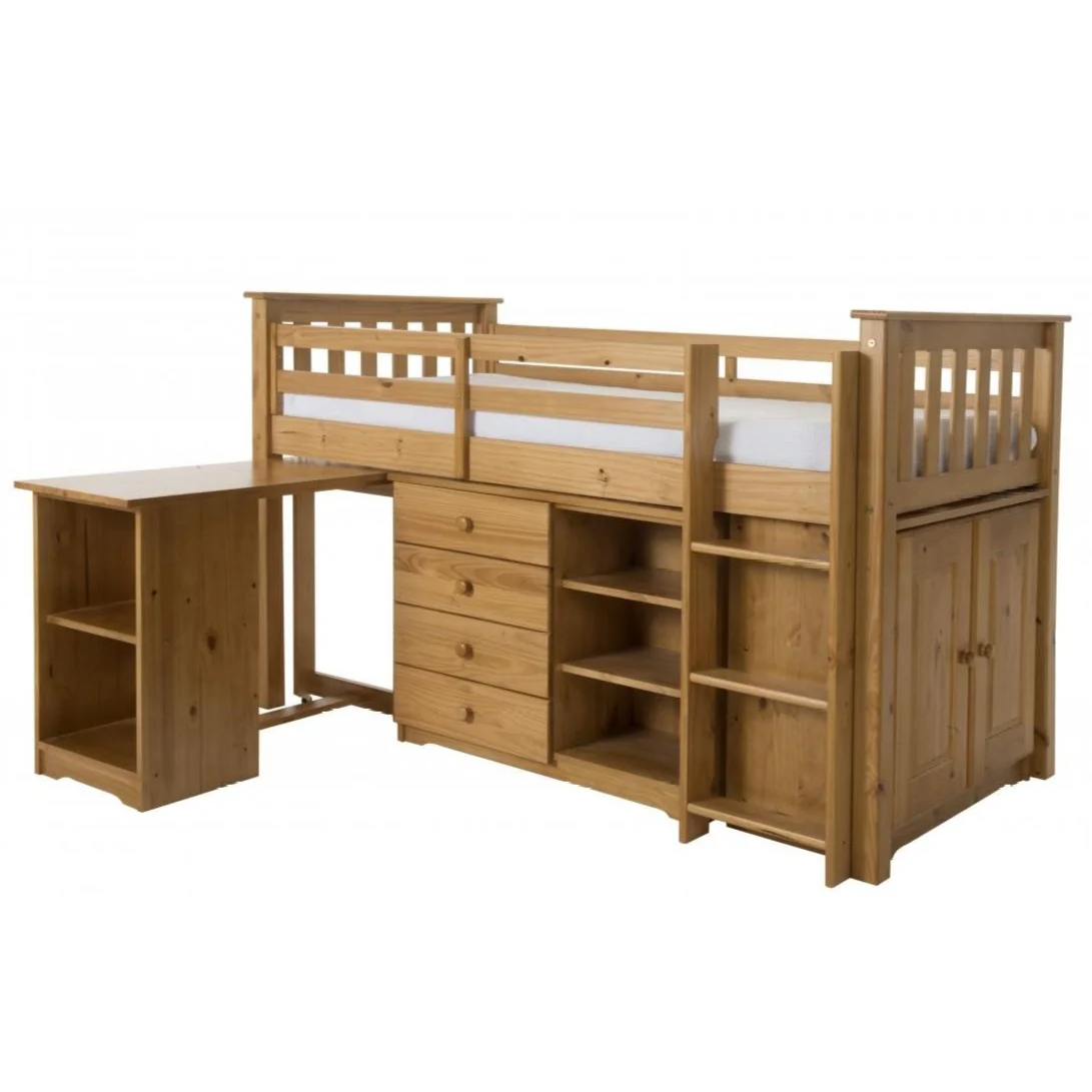 Porto Midi Sleeper Single With Desk, Chest & Bookcase - Light Antique