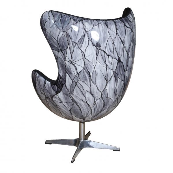 Black Leather Egg Swivel Chair with Deco Back