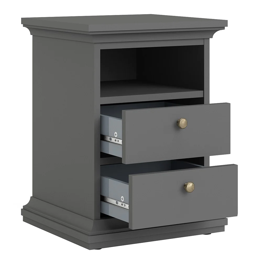 Parisian 2 Drawer Bedside in Matt Grey