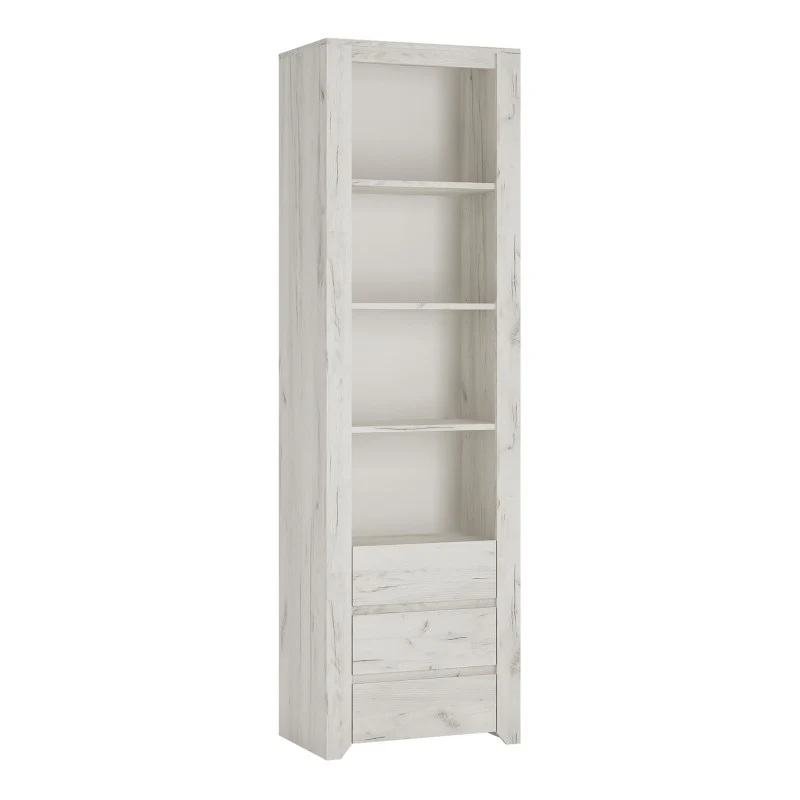 Angelica Tall Narrow 3 Drawer Bookcase - White Oak