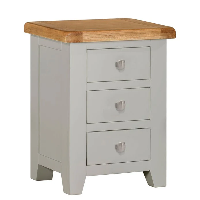 Chester Dove Grey & Solid Oak 3 Drawer Bedside