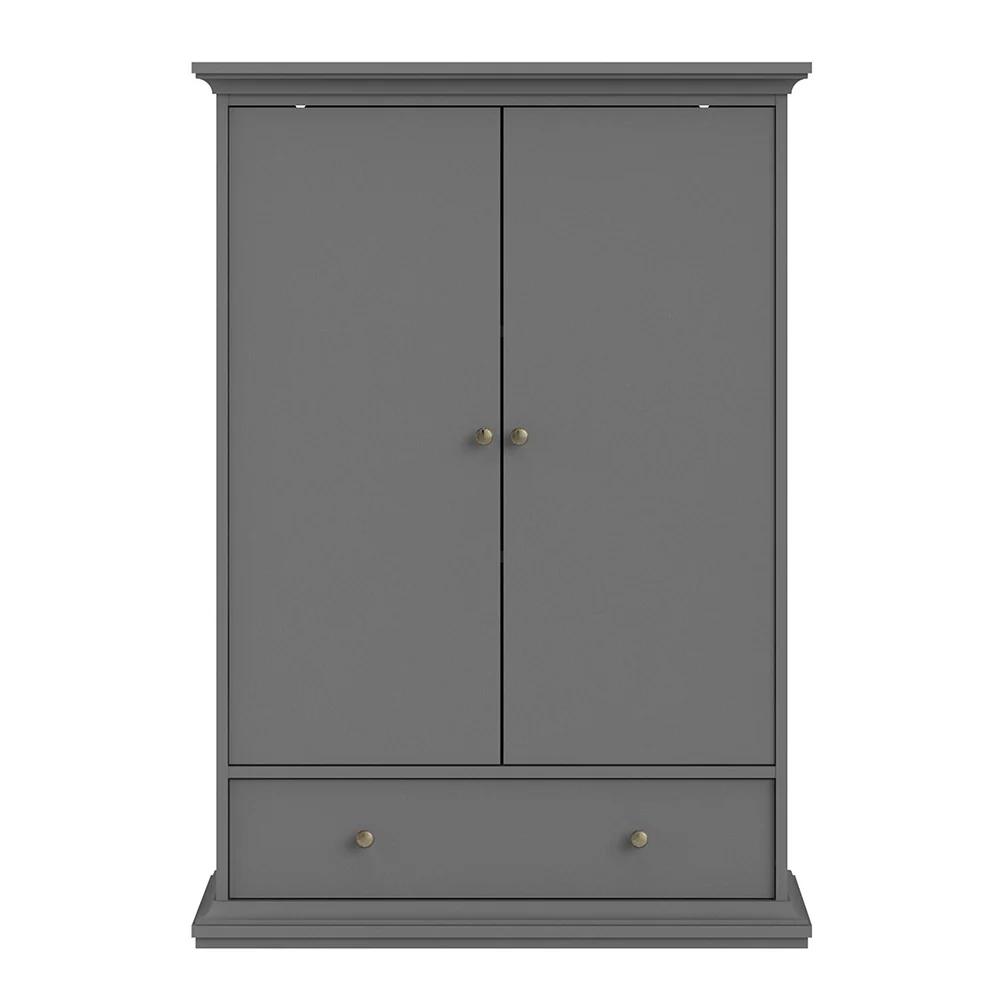 Parisian 2 Door 1 Drawer & 2 Shelves Wardrobe in Matt Grey