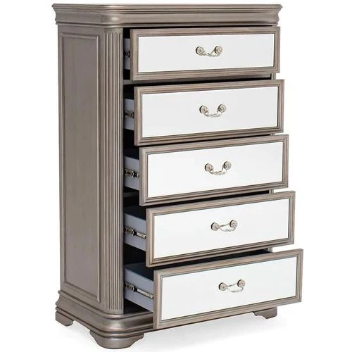 Jessica Champagne Mirrored 5 Drawer Tall Chest