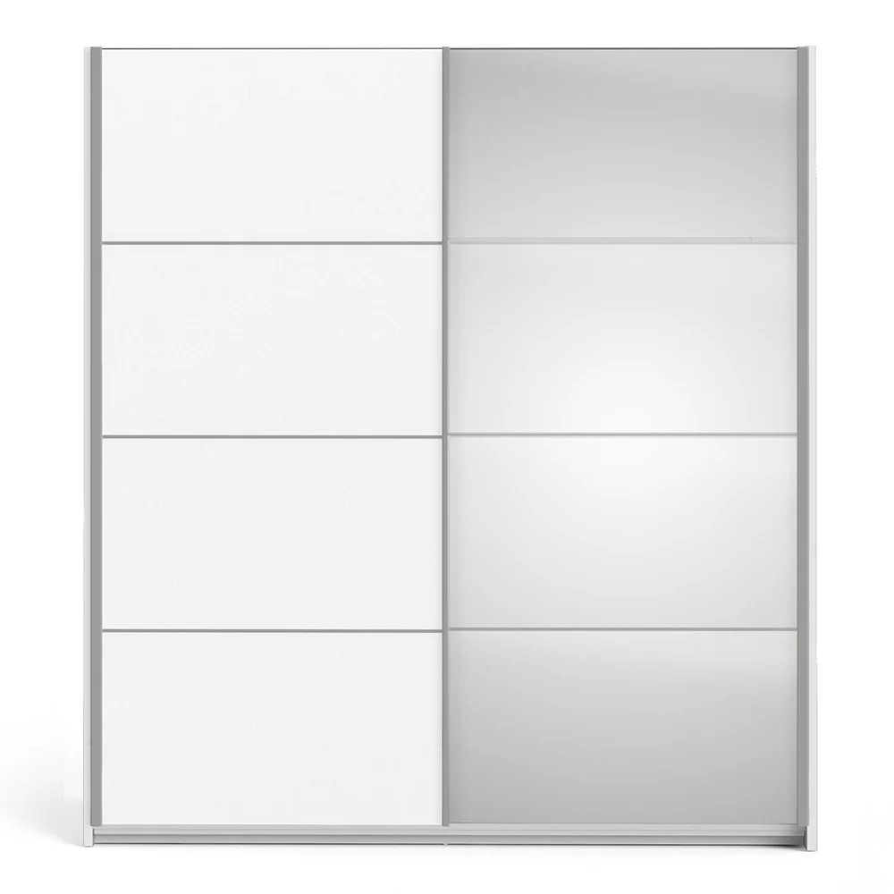Verona Sliding Wardrobe 180cm in White with White and Mirror Doors & 2 Shelves