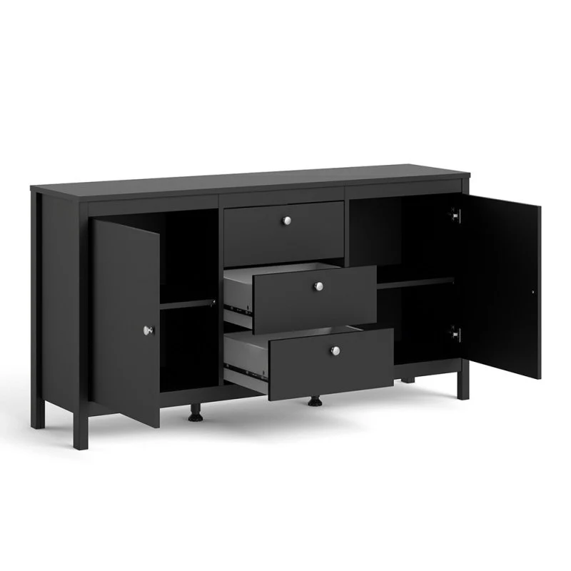 Madrid 2 Door 3 Drawer Large Sideboard - Matt Black