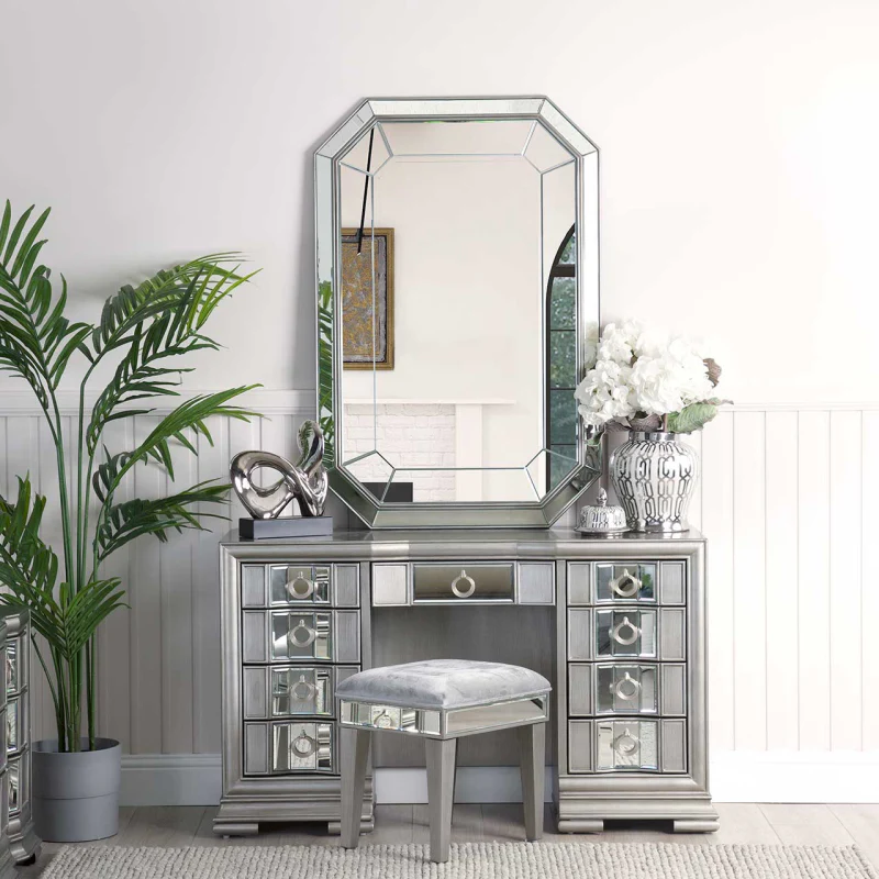 Lucca Grey Mirrored 9 Drawer Dressing Table