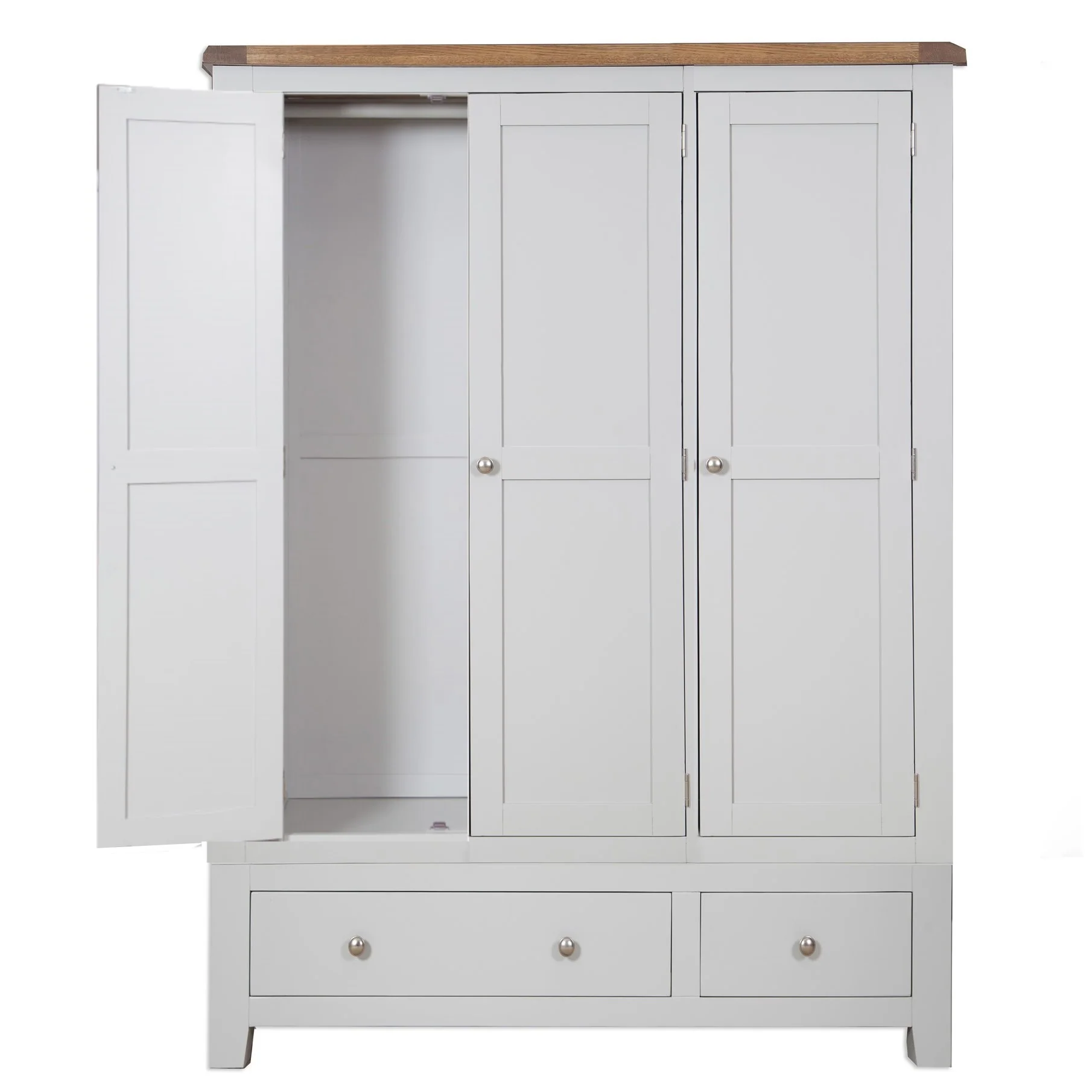 St.Ives French Grey & Oak 3 Door 2 Drawer Triple Wardrobe