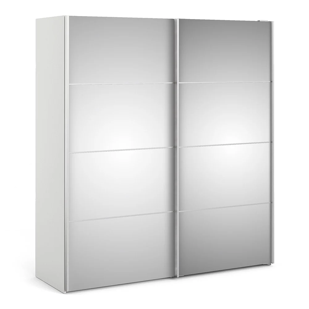 Verona Sliding Wardrobe 180cm in White with Mirror Doors & 2 Shelves