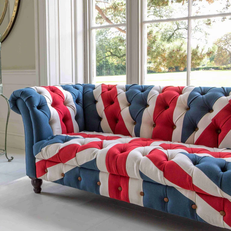 Union Jack Fabric Buttoned Chesterfield Sofa Collection