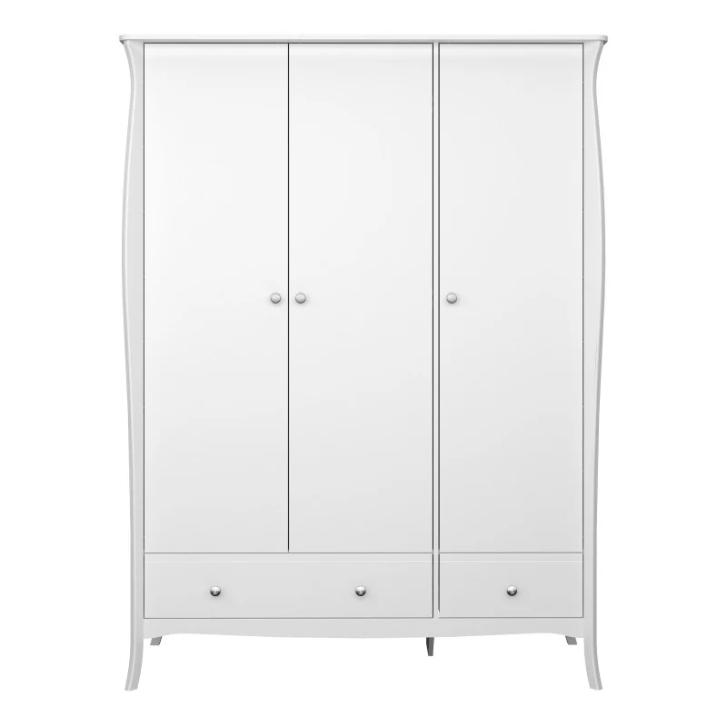 Baroque 3 Door 2 Drawer Wardrobe - White Painted Finish