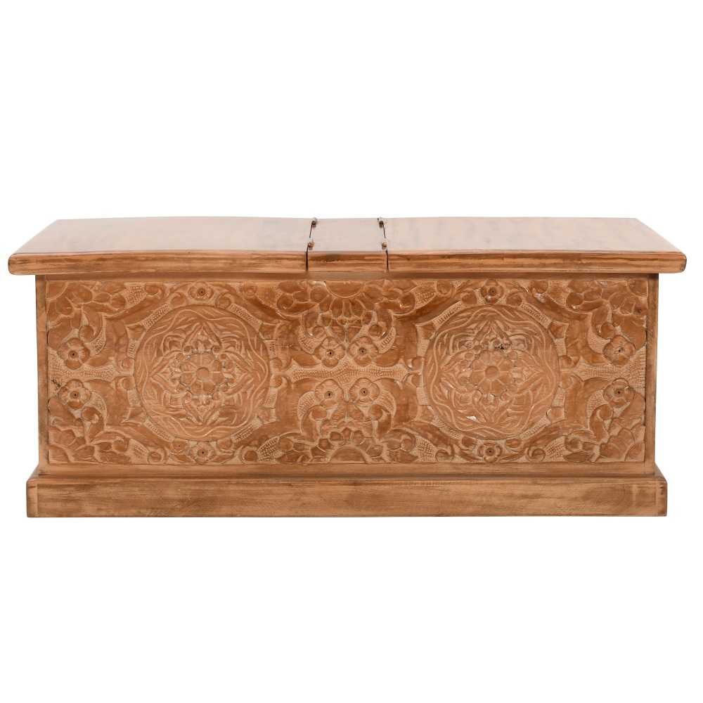 Carved Mango Wood Storage Chest - Blanket Box