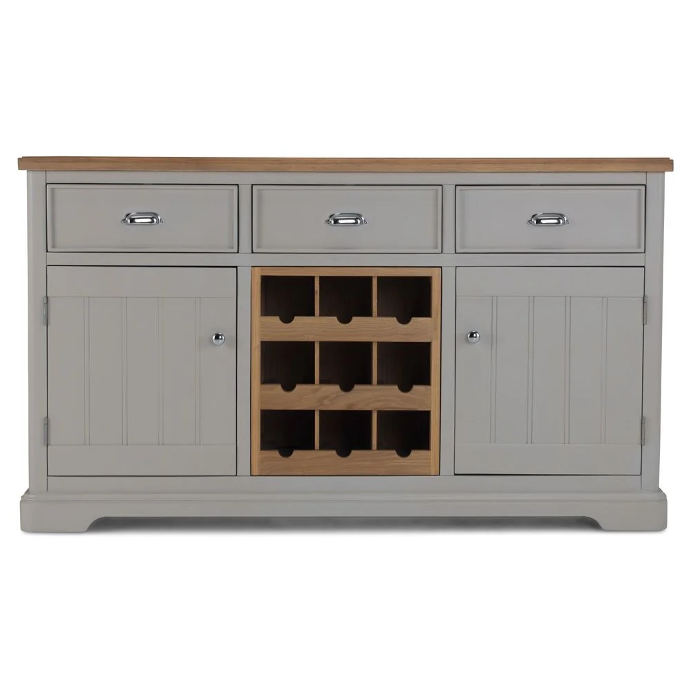 Sunbury Oak And Grey Painted Large Sideboard With Wine Rack