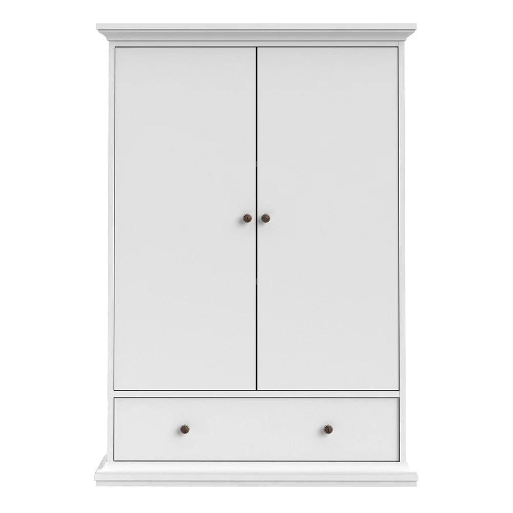 Parisian 2 Door 1 Drawer & 2 Shelves Wardrobe in White
