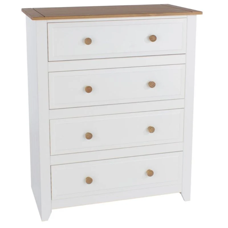 Capri Solid Pine & White Painted 4 Drawer Chest