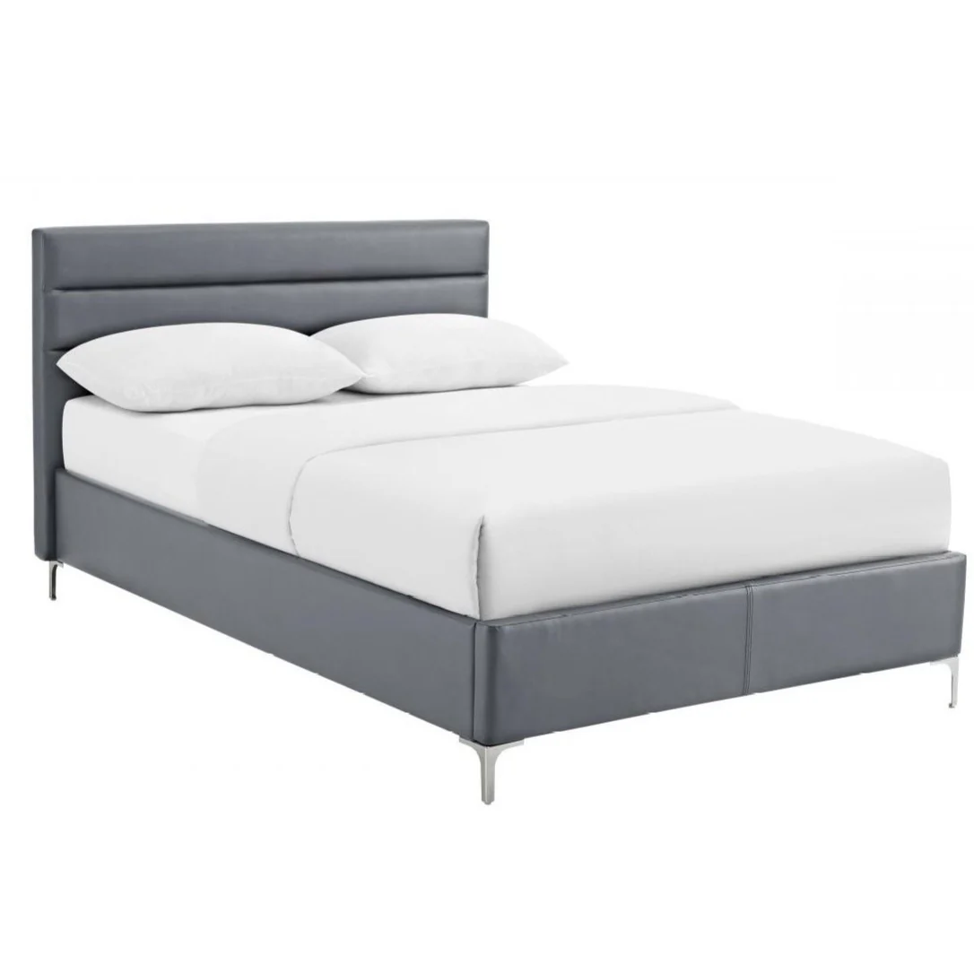 Grey Faux Leather 4'6 Double Bed