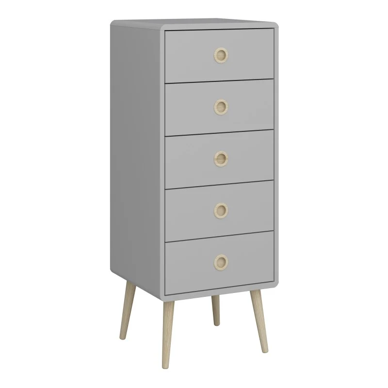 Softline 5 Drawer Narrow Tall Boy Chest Of Drawers - Grey