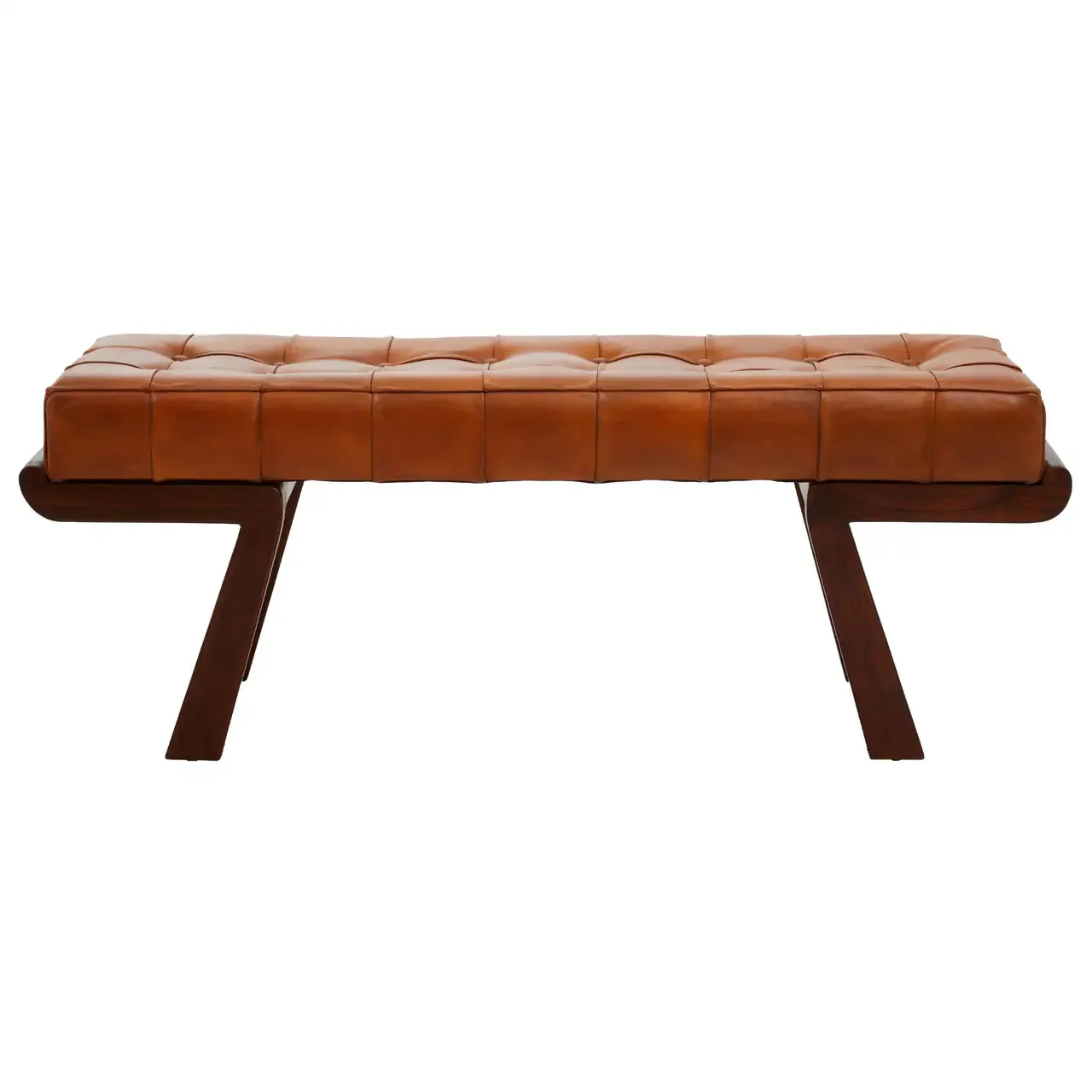 Ivy Genuine Leather Button Tufted Angular Base Bench Seat - 132cm