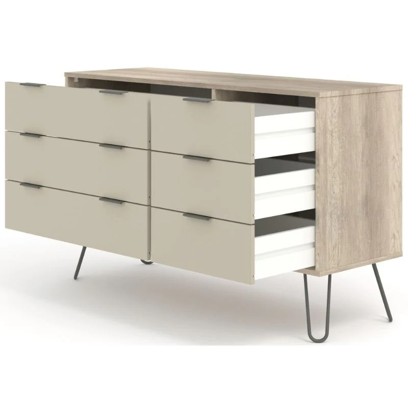 Augusta Driftwood 3+3 Drawer Wide Chest with Hairpin Legs