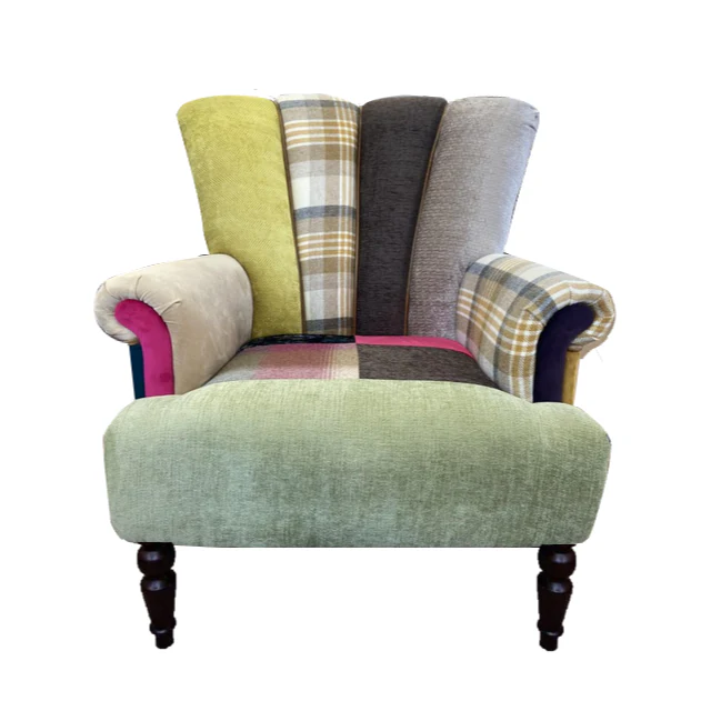 Lily Patchwork Harris Tweed, Velvet, Moon Wool & Vintage Leather Chair - Choice Of Size