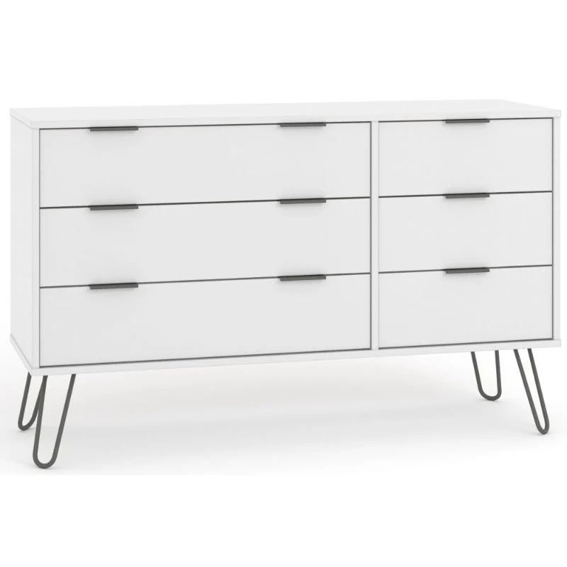 Augusta White 3+3 Drawer Wide Chest with Hairpin Legs