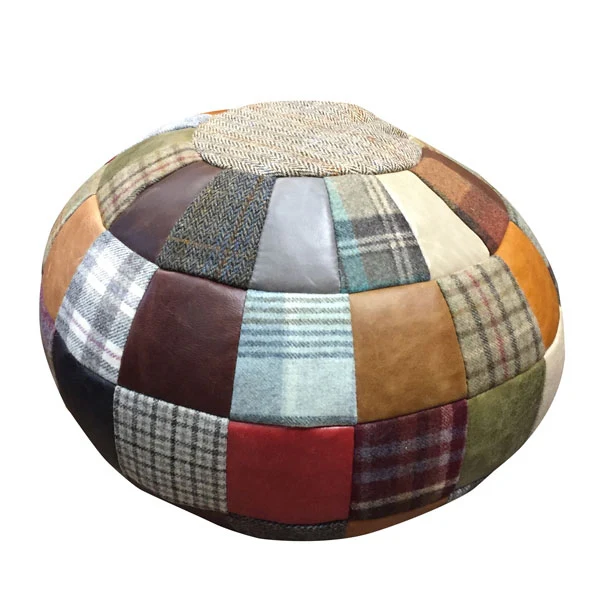 Patchwork Leather, Mixed Wool & Harris Tweed Ball Bean Bag