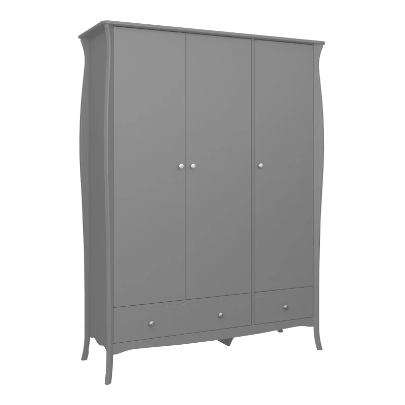Baroque 3 Door 2 Drawer Wardrobe - Grey Painted Finish