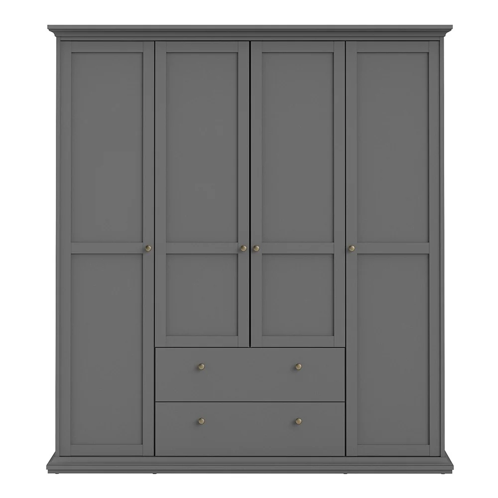 Parisian Wardrobe with 4 Doors and 2 Drawers in Matt Grey