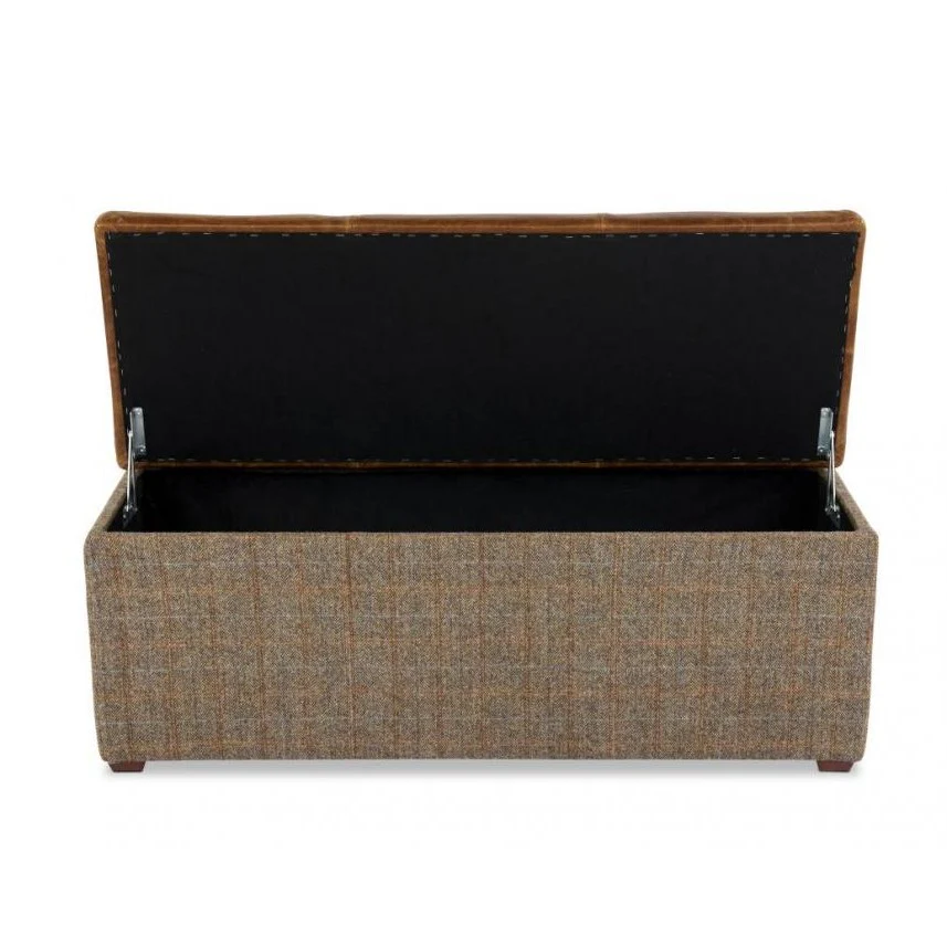 Vintage Leather & Harris Tweed Storage Bench 120cm