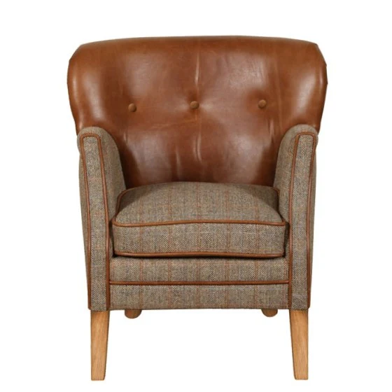 Elston Vintage Leather & Hunting Lodge Harris Tweed Occasional Chair