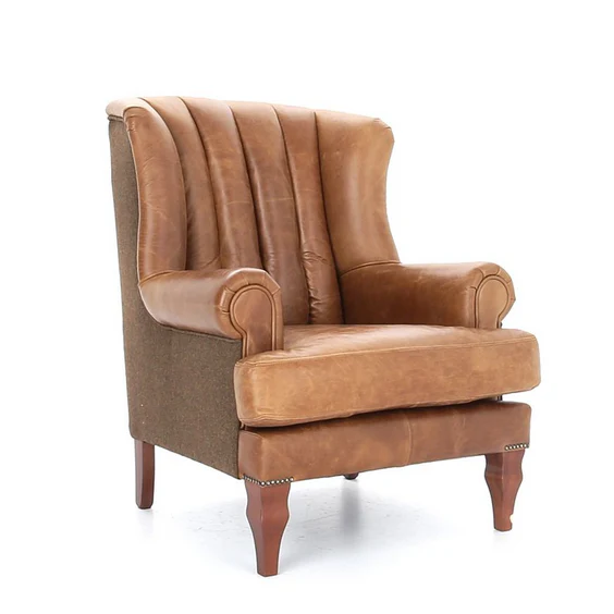 Scholar Armchair - Bespoke Vintage leather & Harris Tweed Options