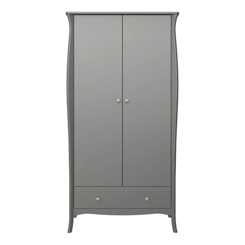 Baroque 2 Door 1 Drawer Wardrobe - Grey Painted Finish