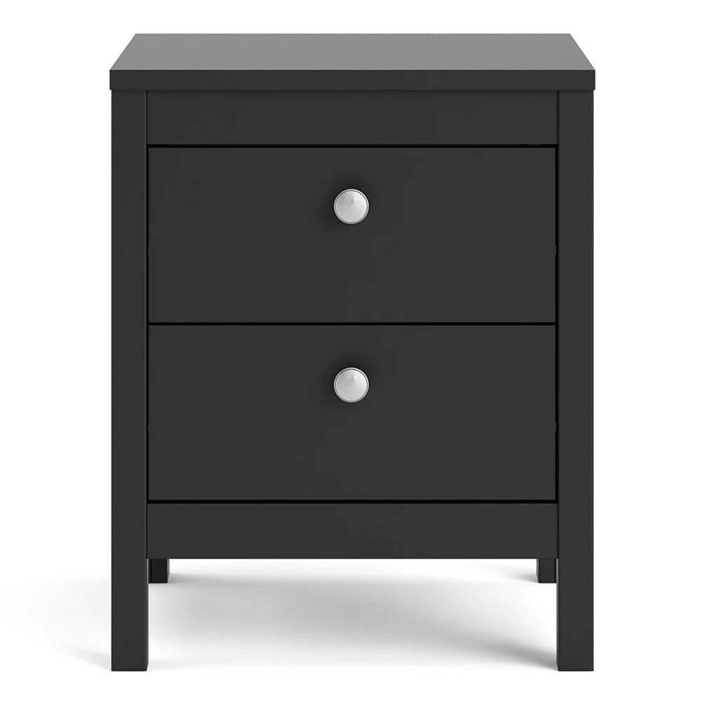 Madrid 2 Drawer Bedside Table - Matt Black
