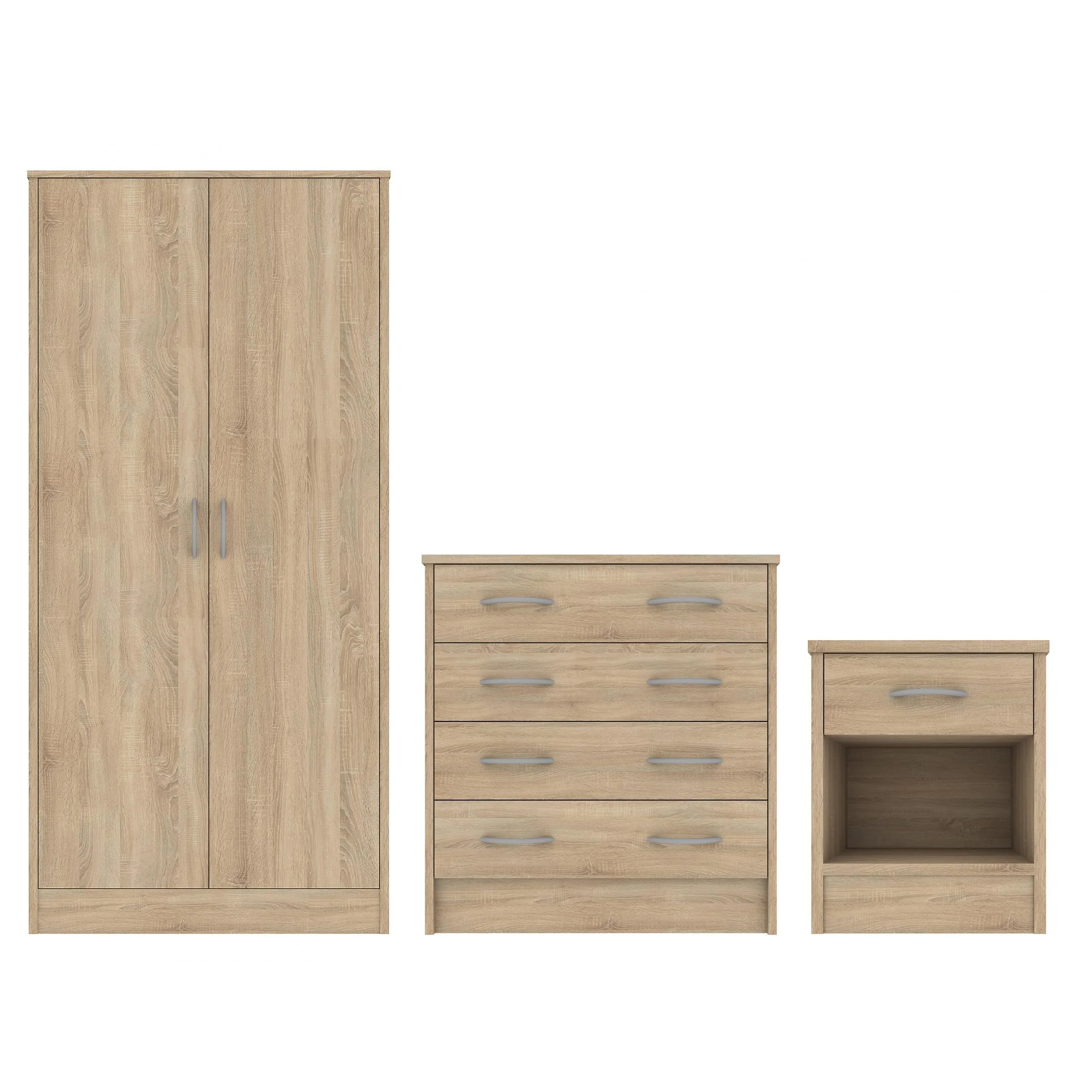 Oak Effect - Wardrobe, Chest Drawers & Bedside - Bedroom Set