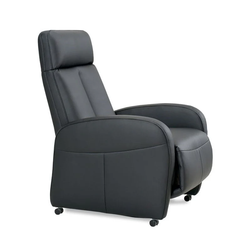 Theo Leather Recliner Armchair With Castor Feet & Adjustable Headrest