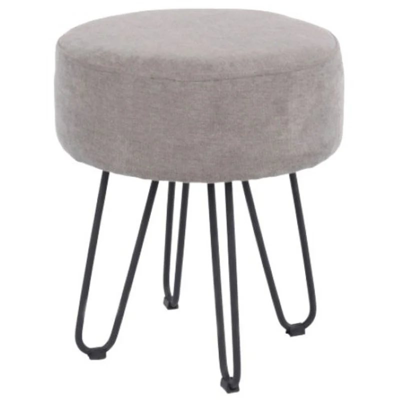 Aspen Grey Fabric Round Stool with Hairpin Legs