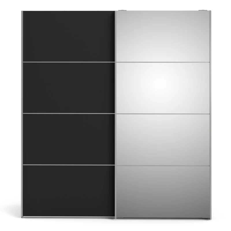 Verona Sliding Wardrobe 180cm in Black Matt with Black Matt & Mirror Doors & 2 Shelves