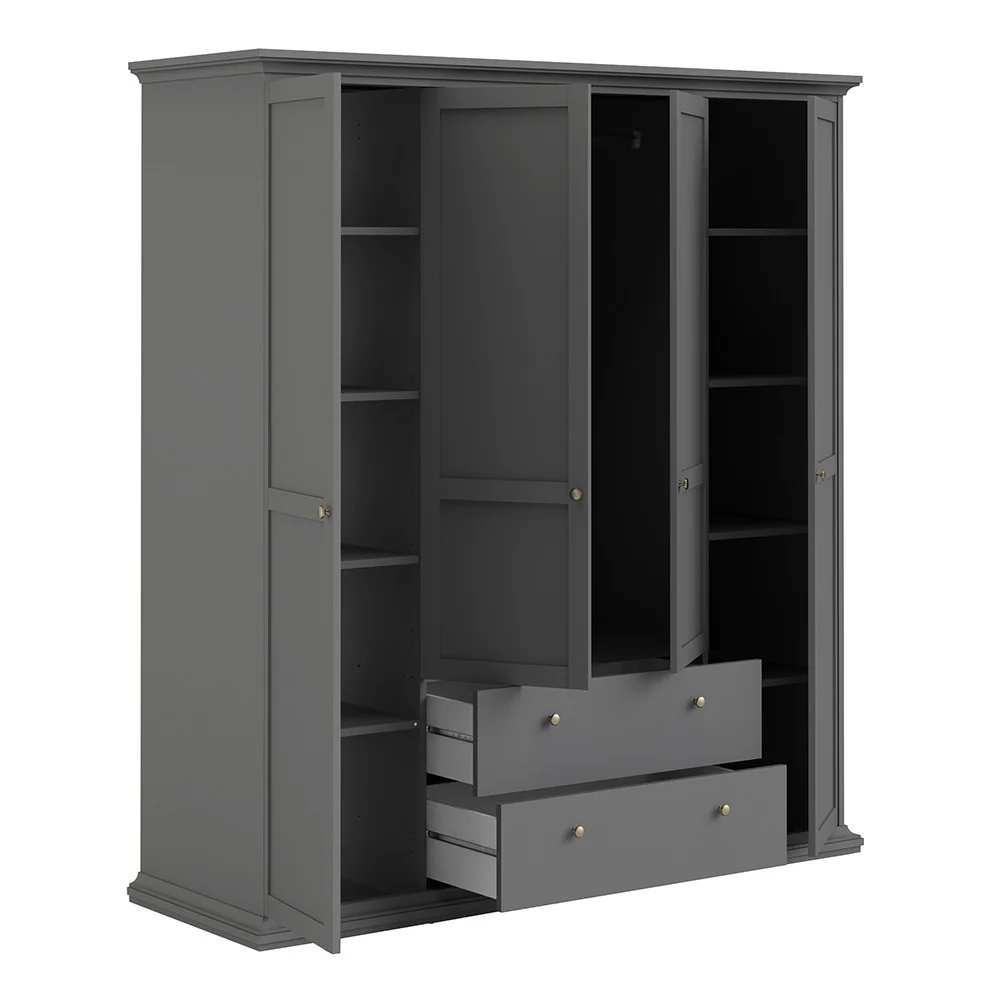 Parisian Wardrobe with 4 Doors and 2 Drawers in Matt Grey