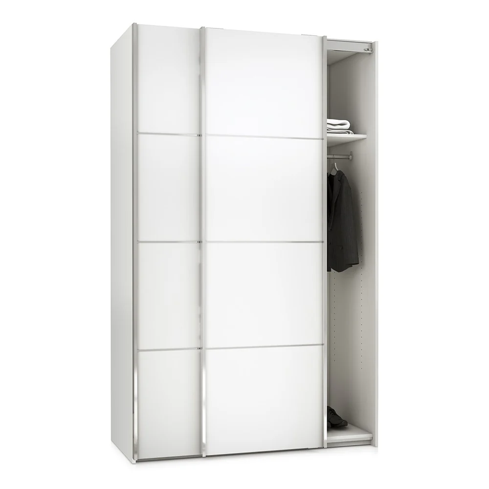 Verona Sliding Wardrobe 120cm in White with White Doors & 2 Shelves