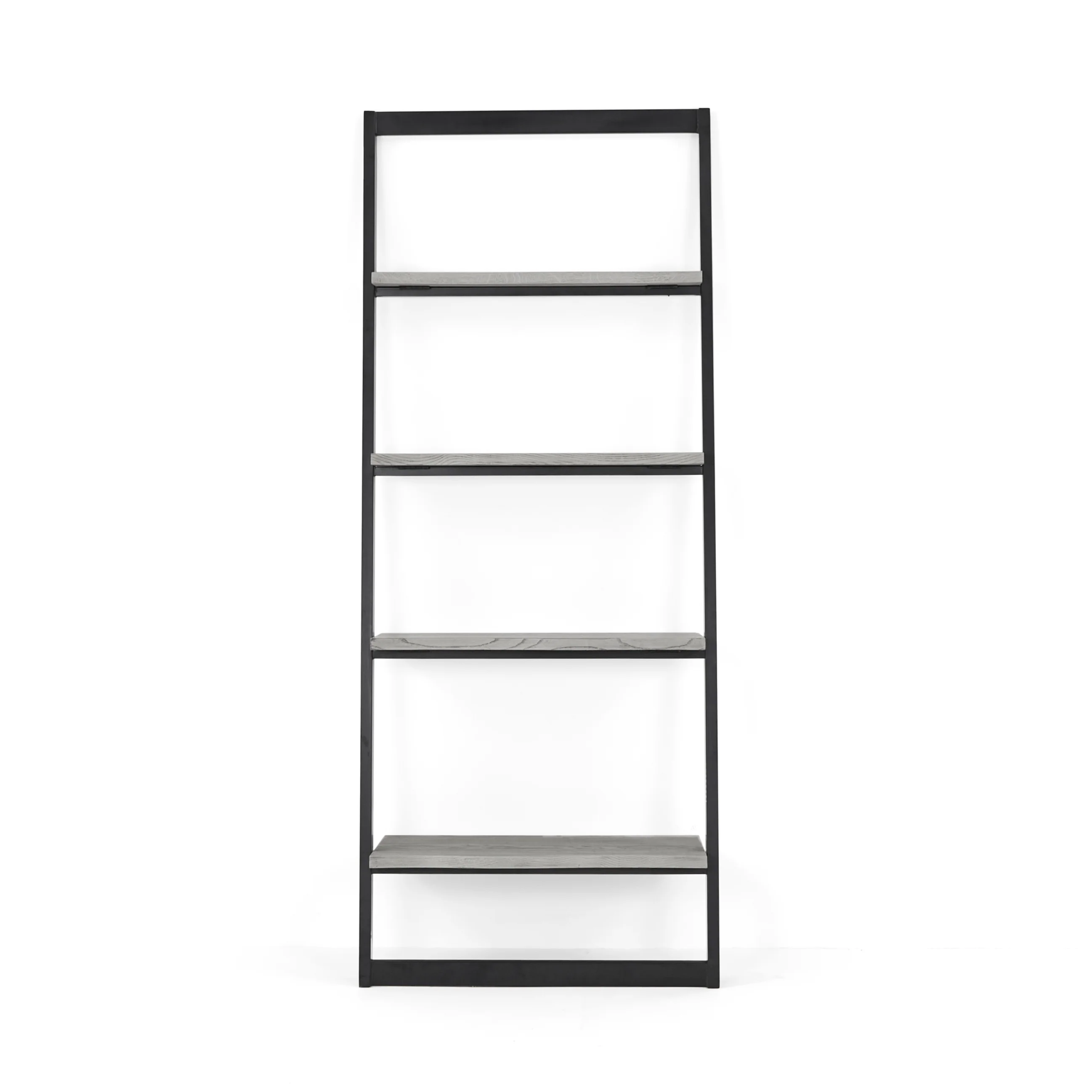 Dalston Grey Oak Bookcase, 185cm Tall Ladder Bookshelf with 5 Shelves