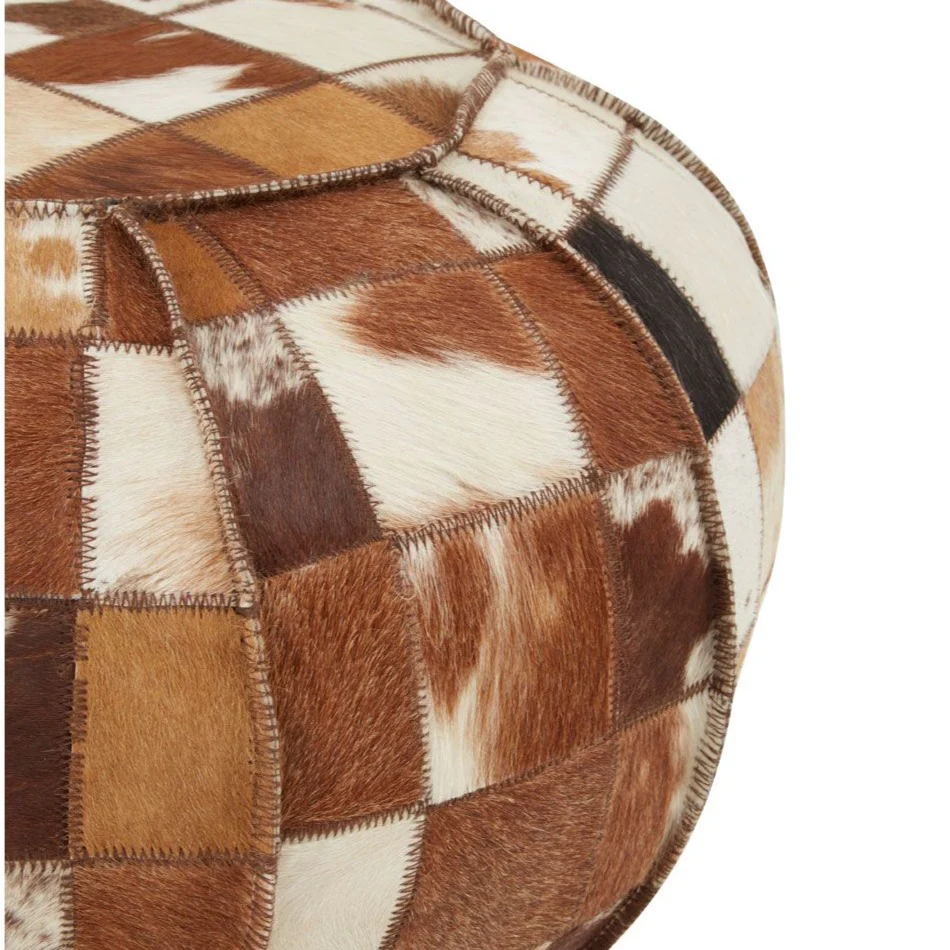 Multicoloured Cowhide Leather Patchwork Pouffe