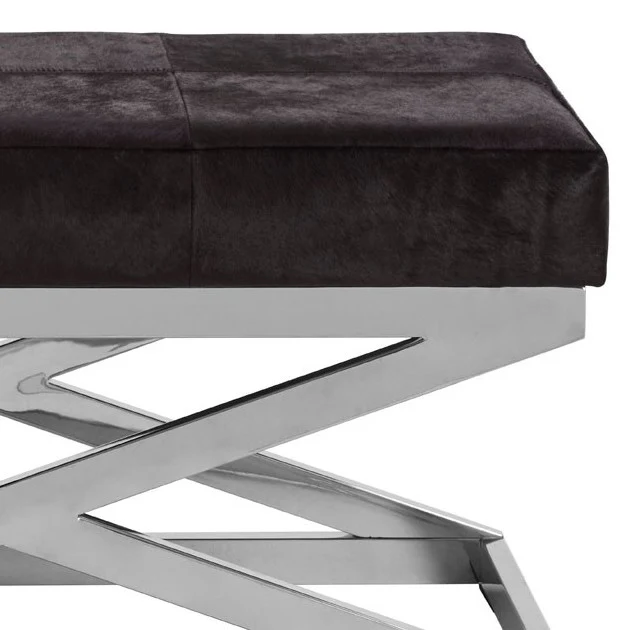 Townhouse Genuine Leather & Stainless Steel Cross Base Bench