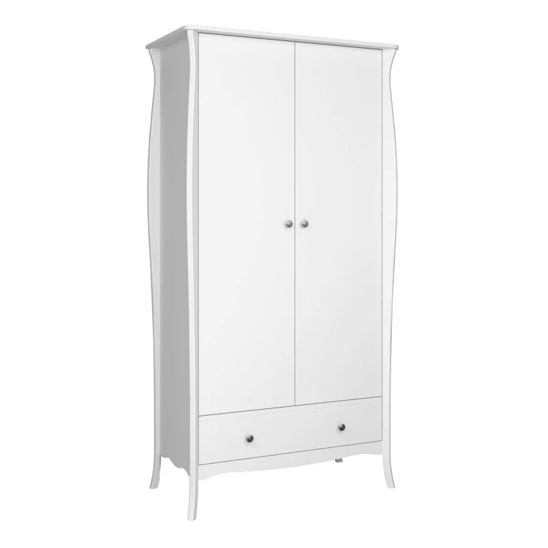 Baroque 2 Door 1 Drawer Wardrobe - White Painted Finish