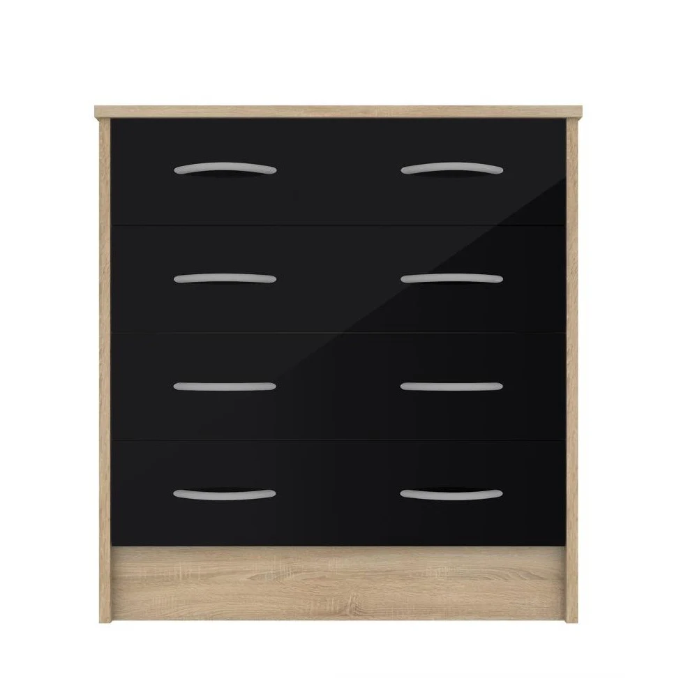 Black Gloss & Oak - Wardrobe, Chest Drawers & Bedside - Bedroom Set